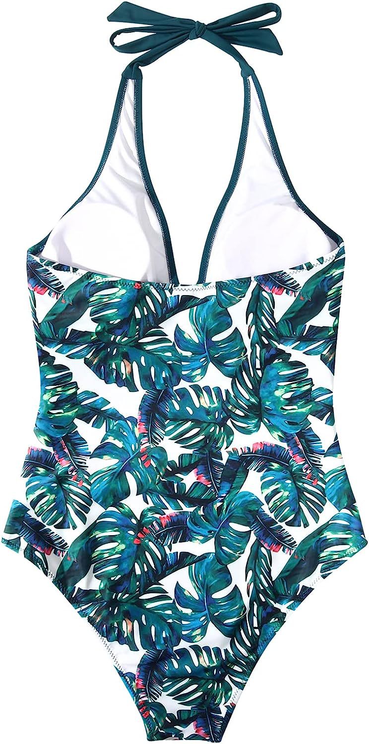 Damski jednoczęściowy strój kąpielowy z dekoltem w serek i wiązaniem na szyi-Swimwear for women-Olave