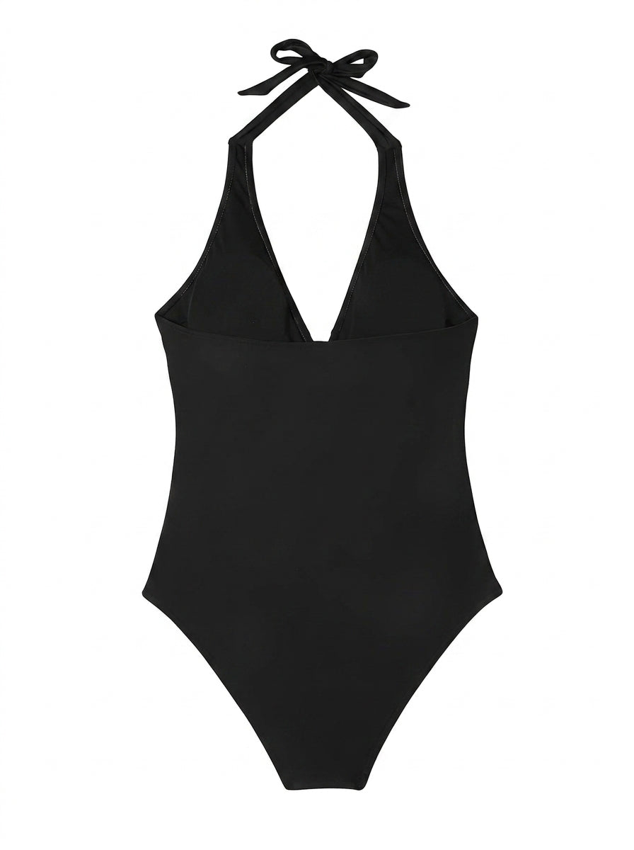 Damski jednoczęściowy strój kąpielowy z dekoltem w serek i wiązaniem na szyi-Swimwear for women-Olave