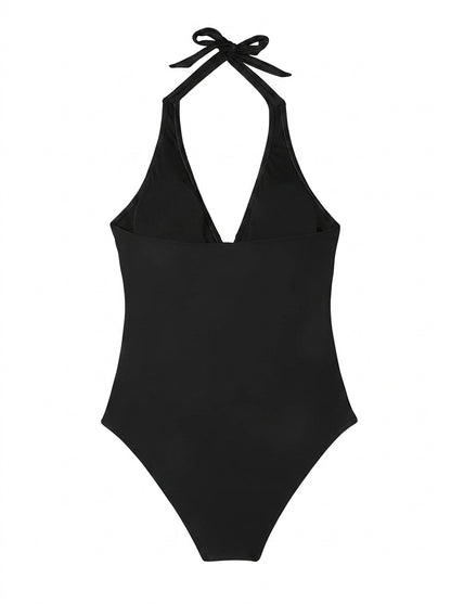 Damski jednoczęściowy strój kąpielowy z dekoltem w serek i wiązaniem na szyi-Swimwear for women-Olave