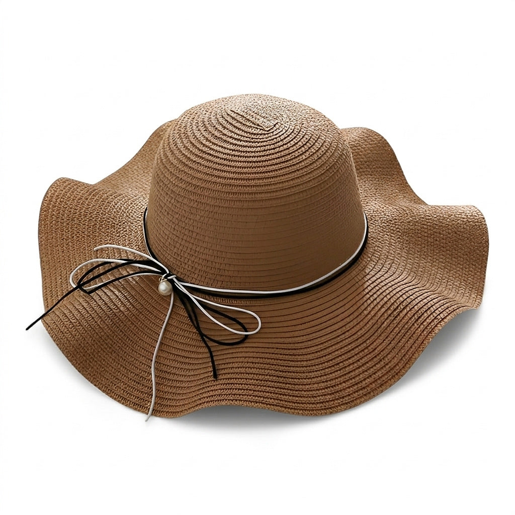 Damski kapelusz przeciwsłoneczny z szerokim rondem i kokardą-Accessories for Women-Olave
