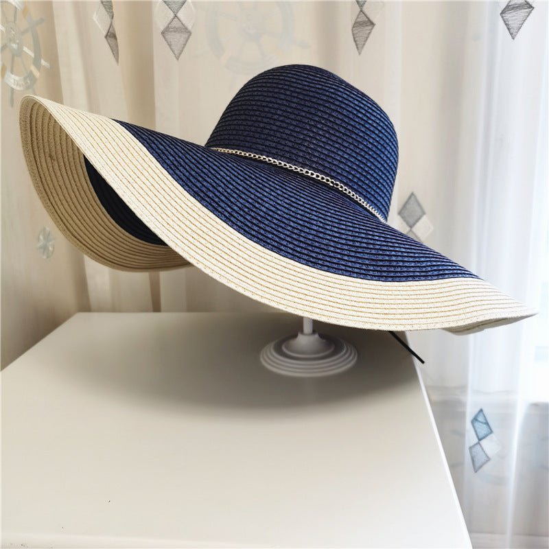 Damski kapelusz przeciwsłoneczny z szerokim rondem i łańcuszkiem-Accessories for Women-Olave