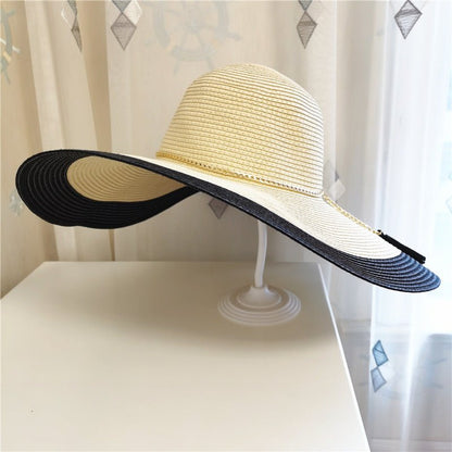 Damski kapelusz przeciwsłoneczny z szerokim rondem i łańcuszkiem-Accessories for Women-Olave