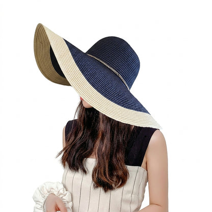Damski kapelusz przeciwsłoneczny z szerokim rondem i łańcuszkiem-Accessories for Women-Olave