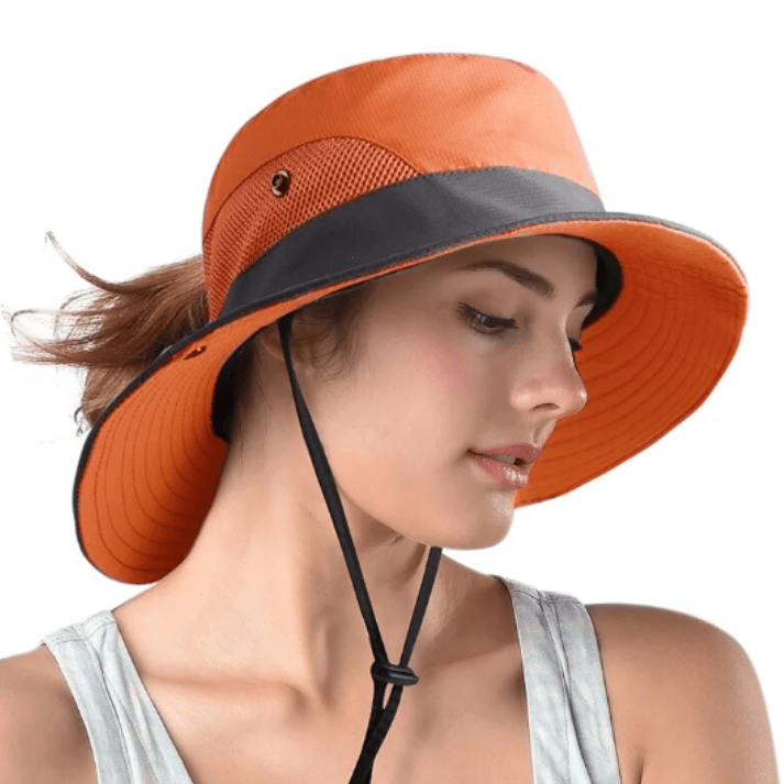Damski kapelusz przeciwsłoneczny z szerokim rondem i otworem na kucyk-Accessories for Women-Olave