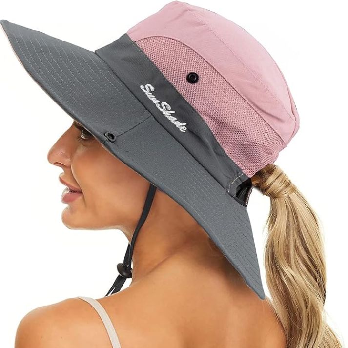 Damski kapelusz przeciwsłoneczny z szerokim rondem i otworem na kucyk-Accessories for Women-Olave