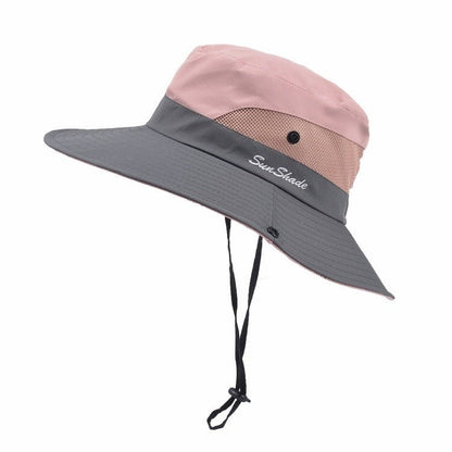 Damski kapelusz przeciwsłoneczny z szerokim rondem i otworem na kucyk-Accessories for Women-Olave