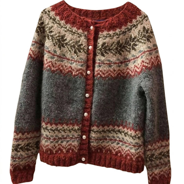 Damski kardigan dzianinowy we wzór Fair Isle-Cardigans for women-Olave