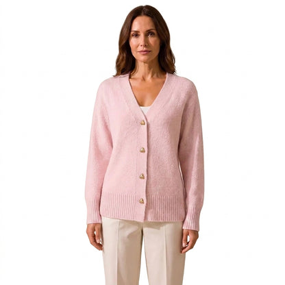 Damski kardigan z dzianiny z dekoltem w serek i guzikami w kształcie serc-Cardigans for women-Olave