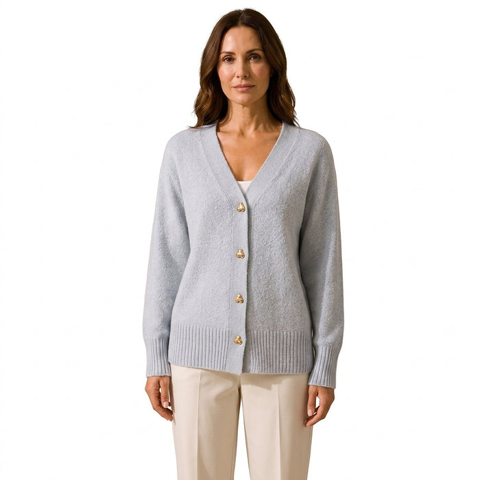 Damski kardigan z dzianiny z dekoltem w serek i guzikami w kształcie serc-Cardigans for women-Olave