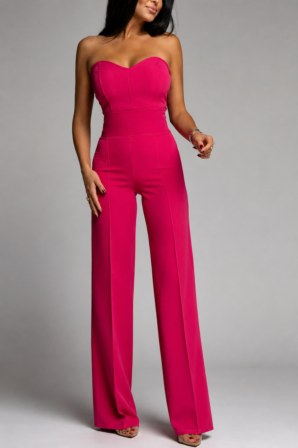 Damski kombinezon bez ramiączek z dekoltem w kształcie serca i szerokimi nogawkami-Jumpsuits for women-Olave