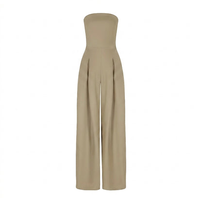 Damski kombinezon bez ramiączek z szerokimi nogawkami i plisami-Jumpsuits for women-Olave