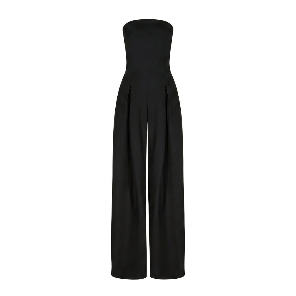 Damski kombinezon bez ramiączek z szerokimi nogawkami i plisami-Jumpsuits for women-Olave