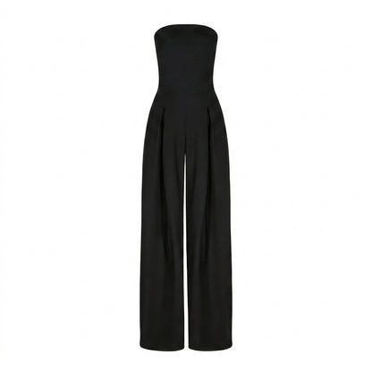 Damski kombinezon bez ramiączek z szerokimi nogawkami i plisami-Jumpsuits for women-Olave