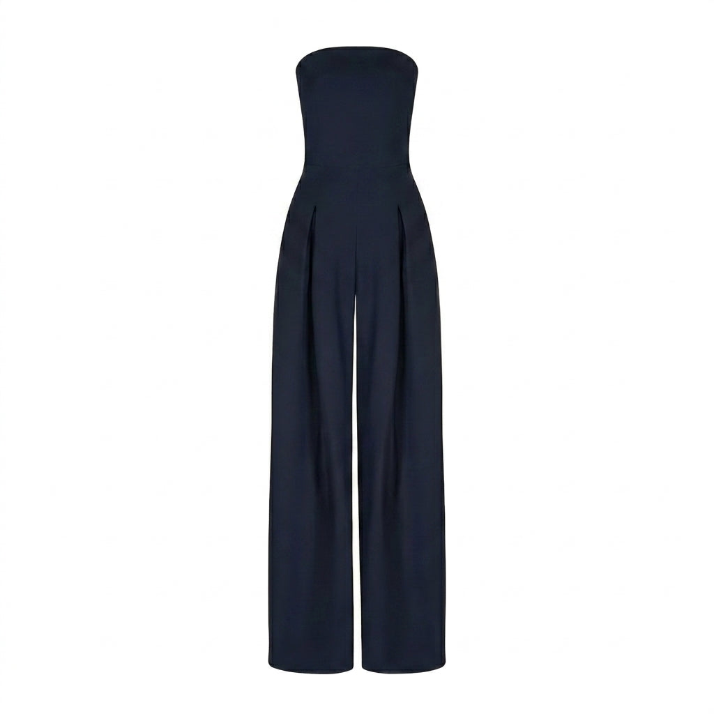 Damski kombinezon bez ramiączek z szerokimi nogawkami i zakładkami-Jumpsuits for women-Olave
