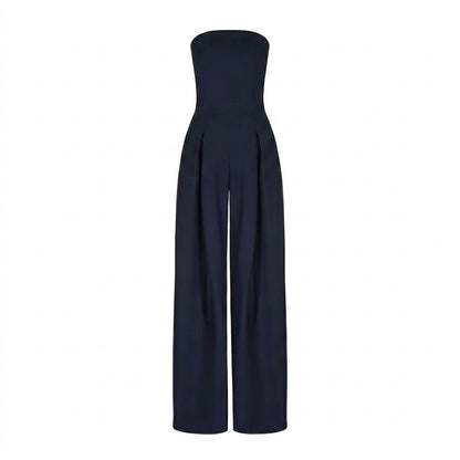 Damski kombinezon bez ramiączek z szerokimi nogawkami i zakładkami-Jumpsuits for women-Olave