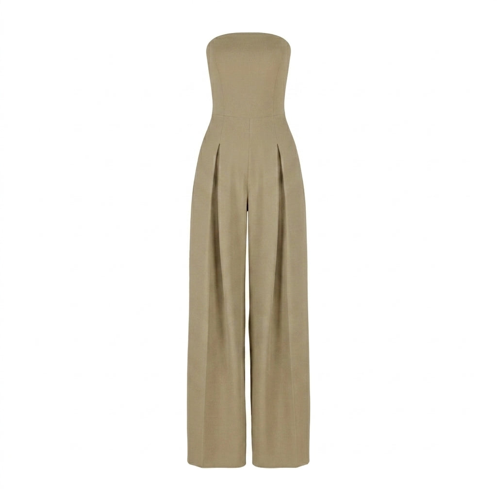 Damski kombinezon bez ramiączek z szerokimi nogawkami i zakładkami-Jumpsuits for women-Olave