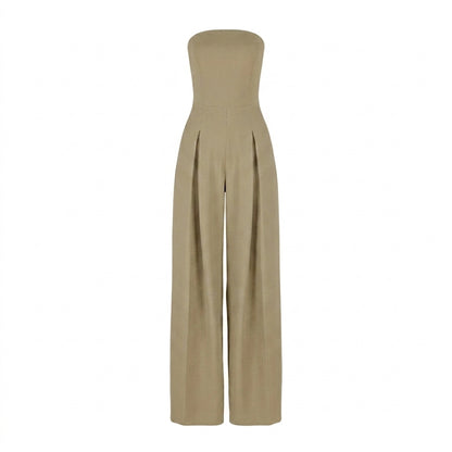 Damski kombinezon bez ramiączek z szerokimi nogawkami i zakładkami-Jumpsuits for women-Olave