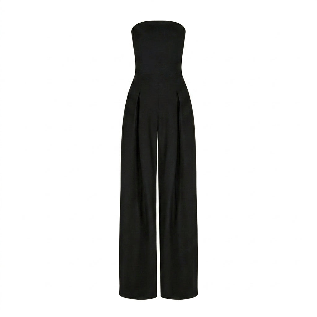 Damski kombinezon bez ramiączek z szerokimi nogawkami i zakładkami-Jumpsuits for women-Olave