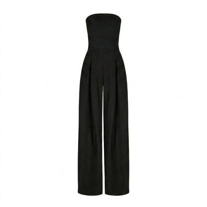 Damski kombinezon bez ramiączek z szerokimi nogawkami i zakładkami-Jumpsuits for women-Olave