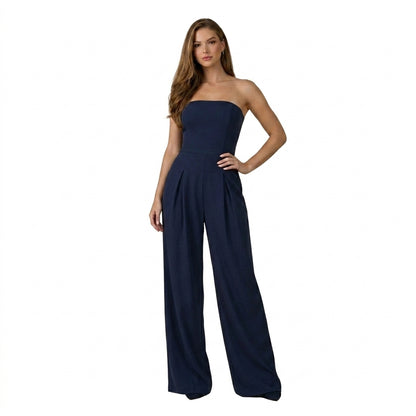 Damski kombinezon bez ramiączek z szerokimi nogawkami i zakładkami-Jumpsuits for women-Olave