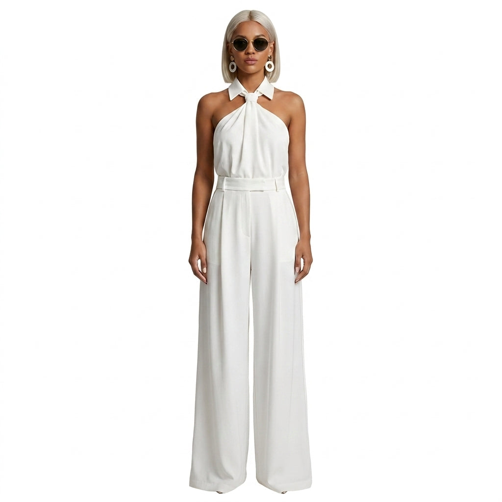 Damski kombinezon bez rękawów z dekoltem typu halter i szerokimi nogawkami-Jumpsuits for women-Olave