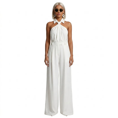Damski kombinezon bez rękawów z dekoltem typu halter i szerokimi nogawkami-Jumpsuits for women-Olave