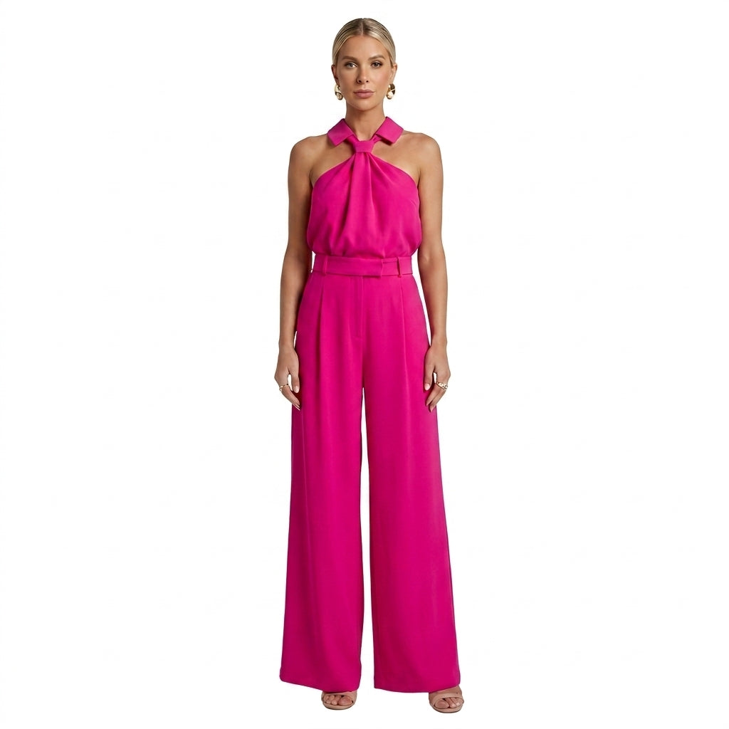 Damski kombinezon bez rękawów z dekoltem typu halter i szerokimi nogawkami-Jumpsuits for women-Olave