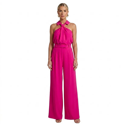 Damski kombinezon bez rękawów z dekoltem typu halter i szerokimi nogawkami-Jumpsuits for women-Olave