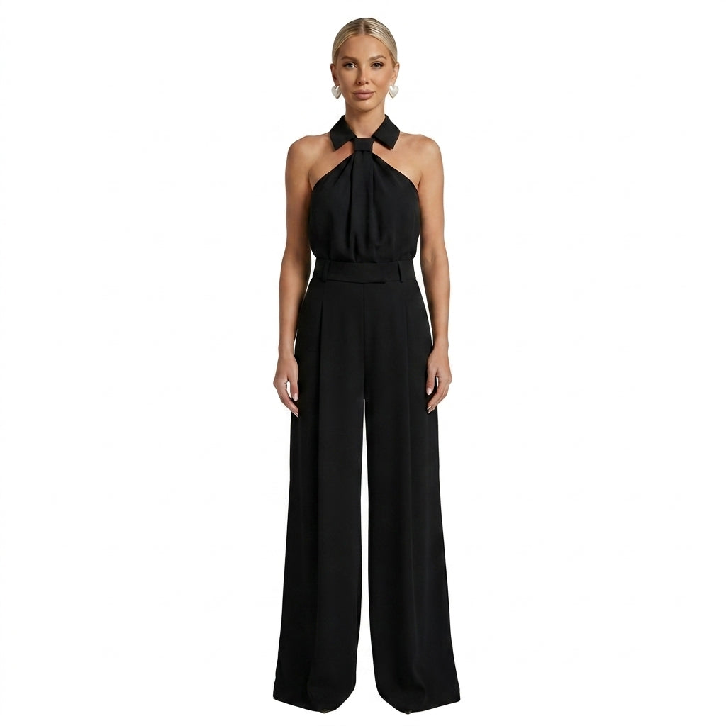 Damski kombinezon bez rękawów z dekoltem typu halter i szerokimi nogawkami-Jumpsuits for women-Olave