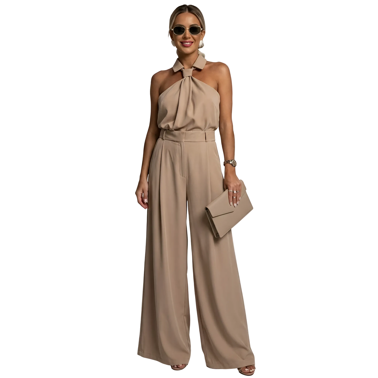 Damski kombinezon bez rękawów z dekoltem typu halter i szerokimi nogawkami-Jumpsuits for women-Olave