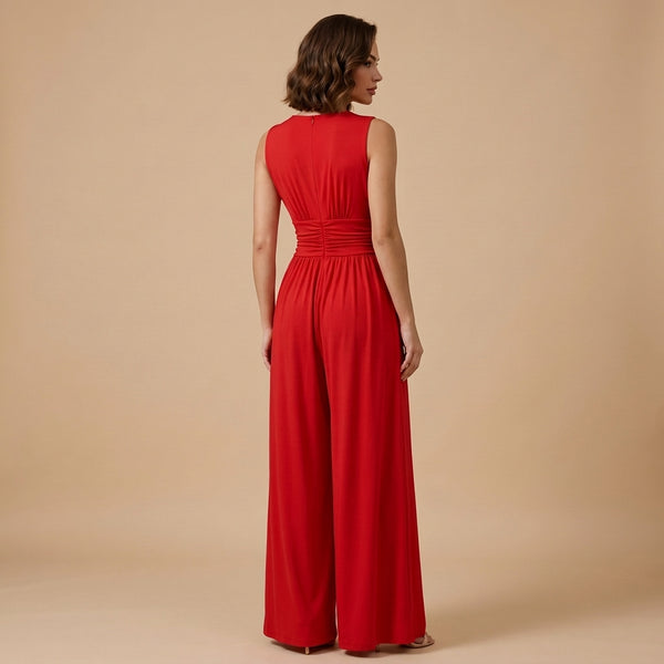 Damski kombinezon bez rękawów z dekoltem w serek i szerokimi nogawkami-Jumpsuits for women-Olave
