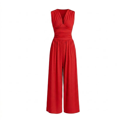 Damski kombinezon bez rękawów z dekoltem w serek i szerokimi nogawkami-Jumpsuits for women-Olave