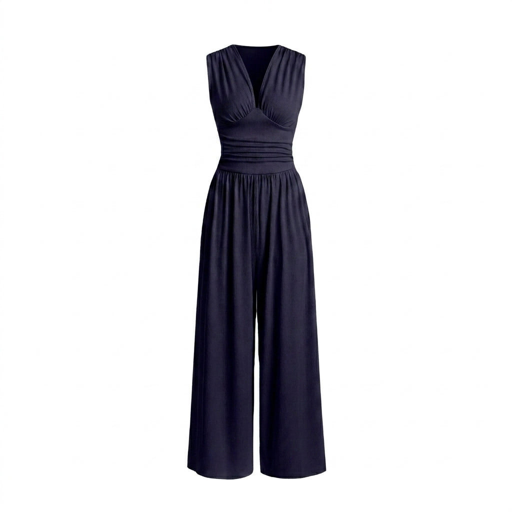 Damski kombinezon bez rękawów z dekoltem w serek i szerokimi nogawkami-Jumpsuits for women-Olave