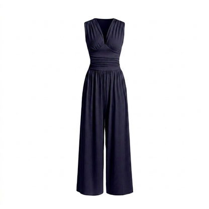 Damski kombinezon bez rękawów z dekoltem w serek i szerokimi nogawkami-Jumpsuits for women-Olave