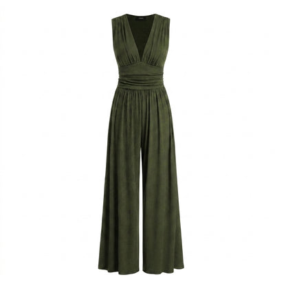 Damski kombinezon bez rękawów z dekoltem w serek i szerokimi nogawkami-Jumpsuits for women-Olave