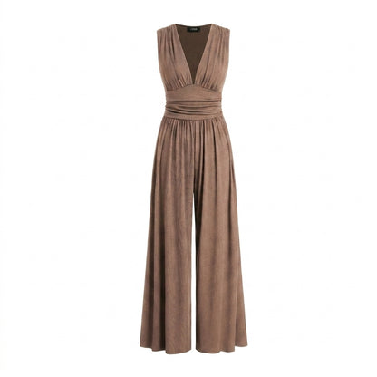 Damski kombinezon bez rękawów z dekoltem w serek i szerokimi nogawkami-Jumpsuits for women-Olave
