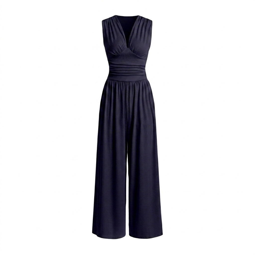 Damski kombinezon bez rękawów z dekoltem w serek i szerokimi nogawkami-Jumpsuits for women-Olave