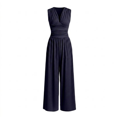 Damski kombinezon bez rękawów z dekoltem w serek i szerokimi nogawkami-Jumpsuits for women-Olave