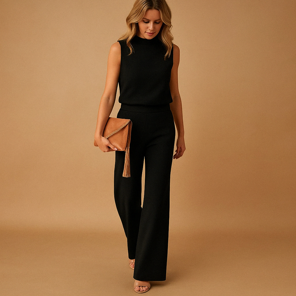 Damski kombinezon bez rękawów z okrągłym dekoltem i szerokimi nogawkami-Jumpsuits for women-Olave