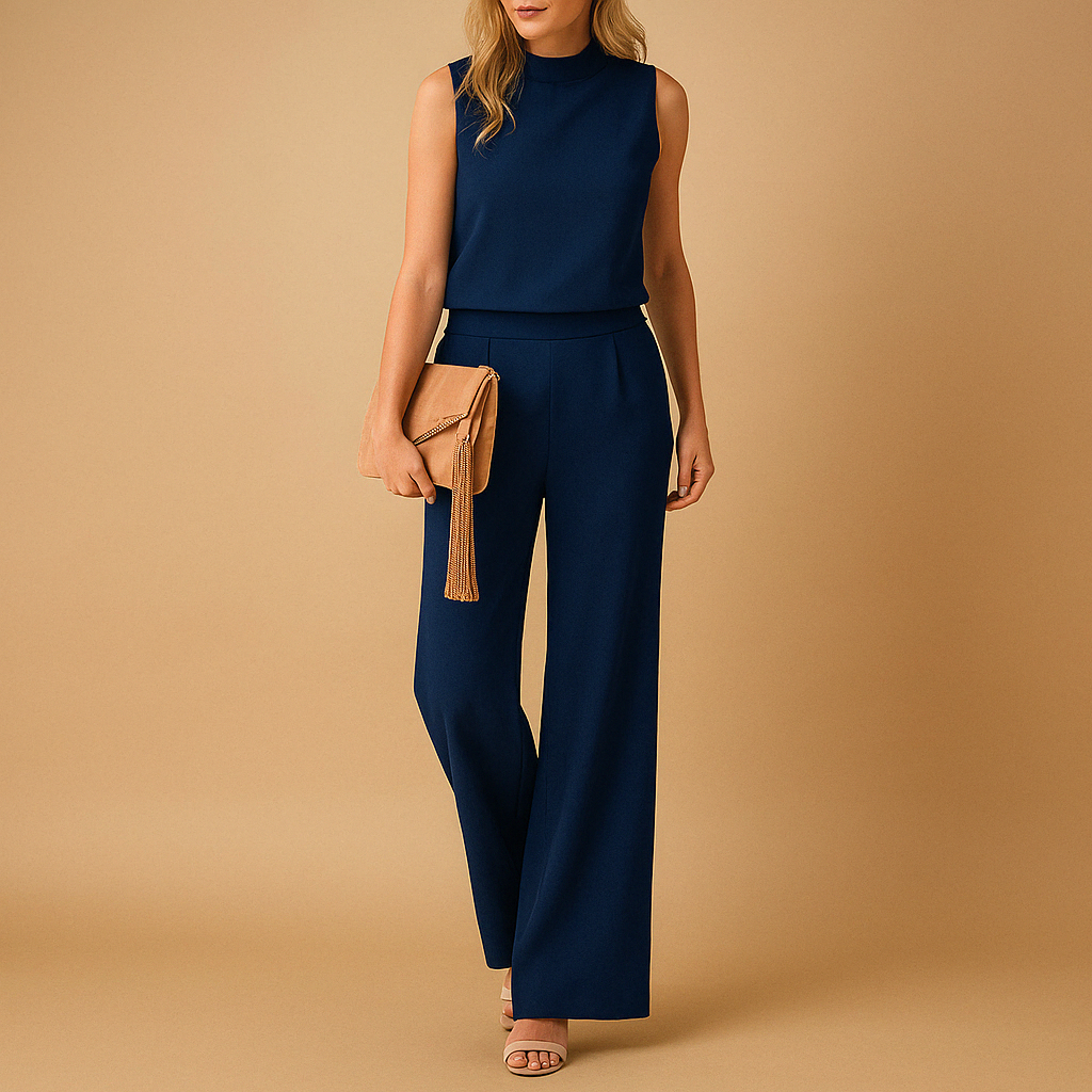 Damski kombinezon bez rękawów z okrągłym dekoltem i szerokimi nogawkami-Jumpsuits for women-Olave