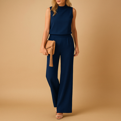 Damski kombinezon bez rękawów z okrągłym dekoltem i szerokimi nogawkami-Jumpsuits for women-Olave