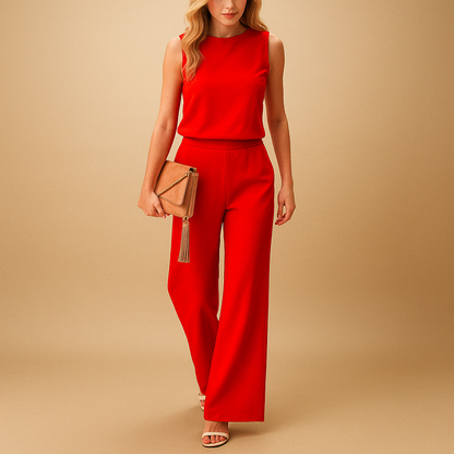 Damski kombinezon bez rękawów z okrągłym dekoltem i szerokimi nogawkami-Jumpsuits for women-Olave