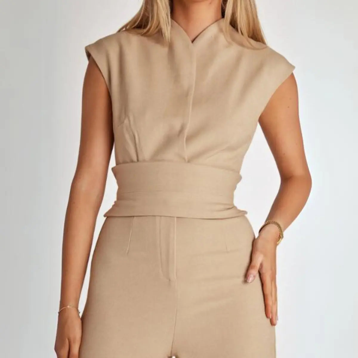 Damski Kombinezon Bez Rękawów z Szerokimi Nogawkami-Jumpsuits for women-Olave