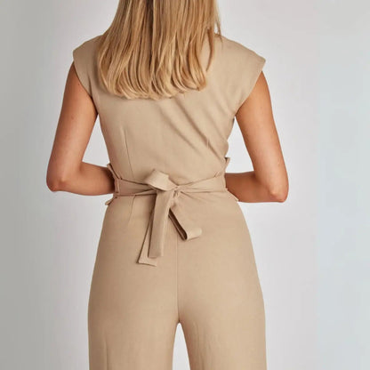 Damski Kombinezon Bez Rękawów z Szerokimi Nogawkami-Jumpsuits for women-Olave
