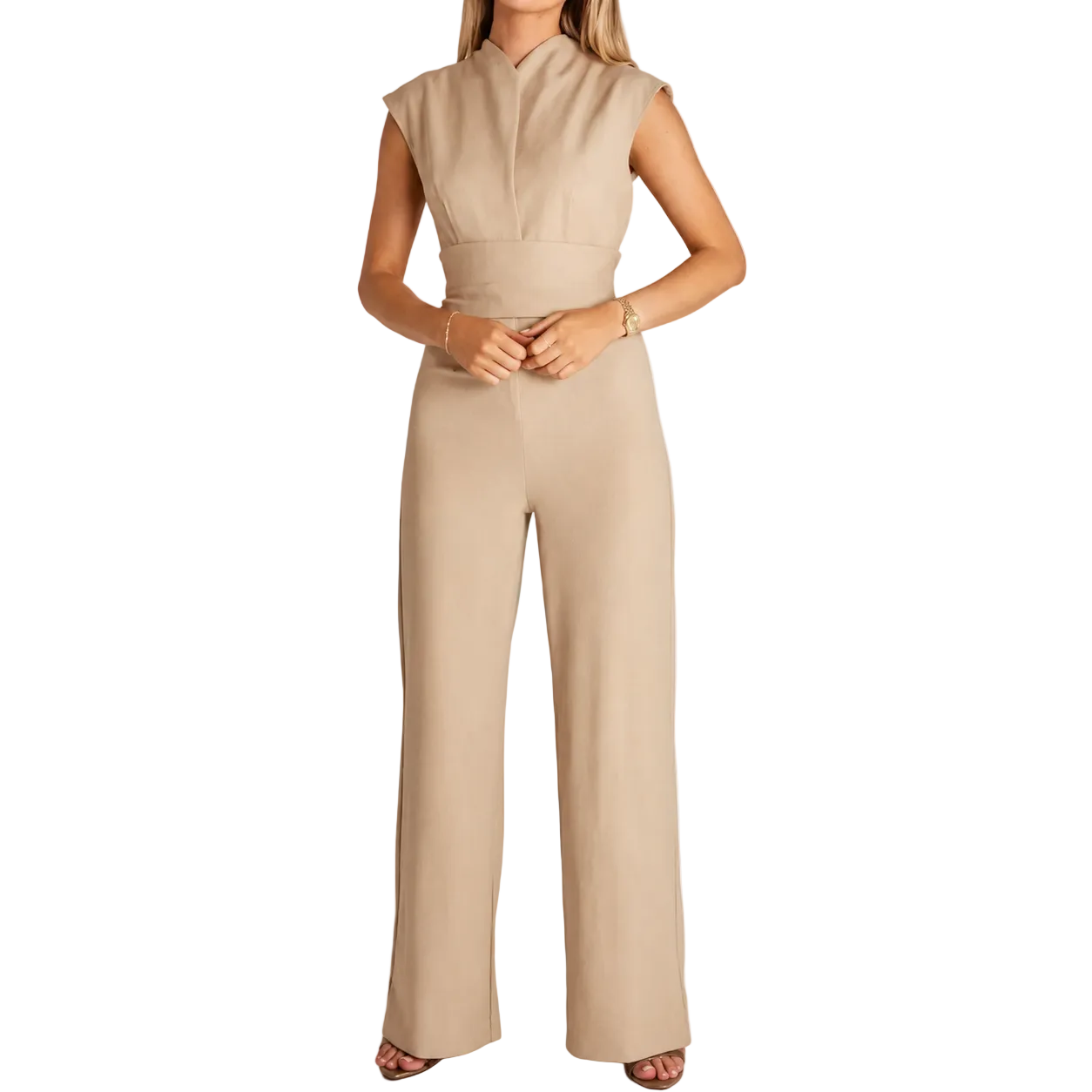 Damski Kombinezon Bez Rękawów z Szerokimi Nogawkami-Jumpsuits for women-Olave