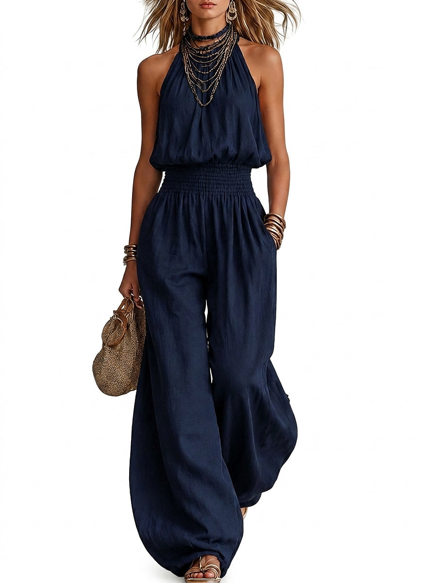 Damski kombinezon z dekoltem typu halter i marszczoną talią-Jumpsuits for woman-Olave