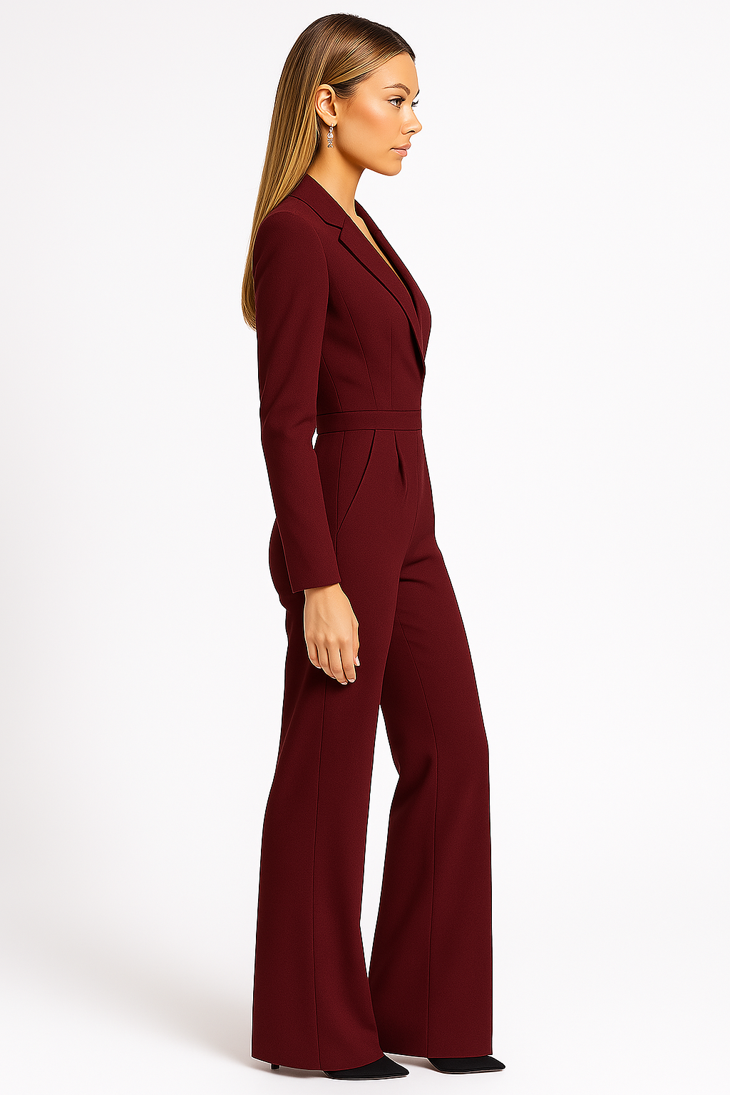 Damski kombinezon z długimi rękawami, dekoltem w serek i szerokimi nogawkami-Jumpsuits for women-Olave