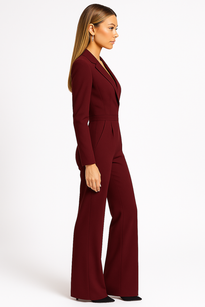 Damski kombinezon z długimi rękawami, dekoltem w serek i szerokimi nogawkami-Jumpsuits for women-Olave