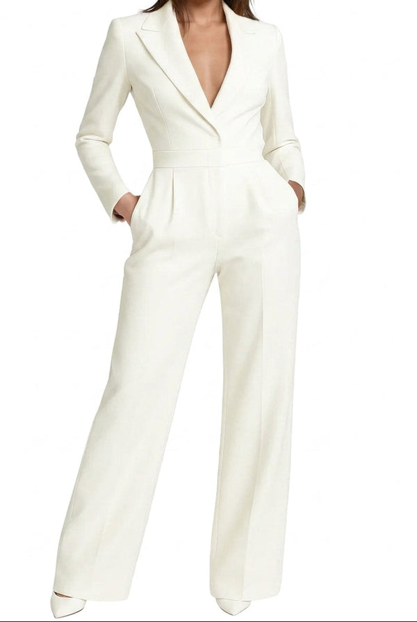 Damski kombinezon z długimi rękawami, dekoltem w serek i szerokimi nogawkami-Jumpsuits for women-Olave