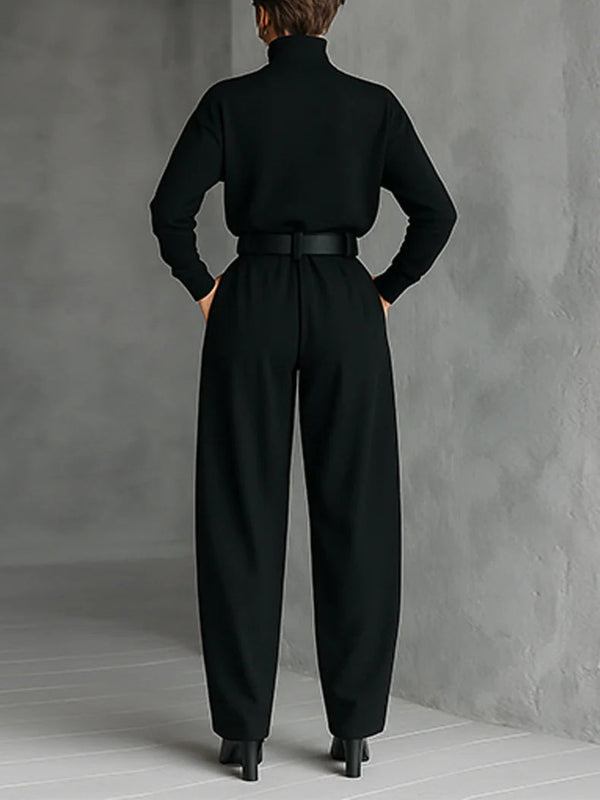 Damski kombinezon z golfem, długim rękawem i szerokimi nogawkami-Jumpsuits for women-Olave